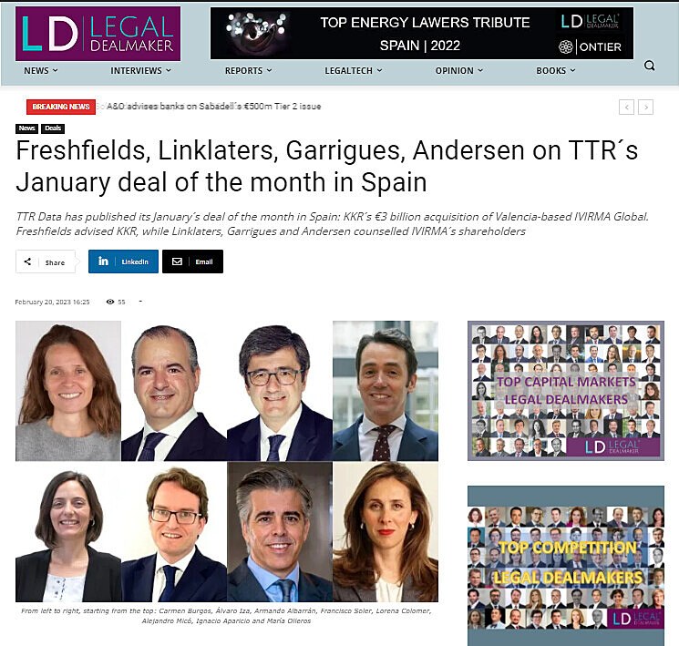 Freshfields, Linklaters, Garrigues, Andersen on TTR's January deal of the month in Spain